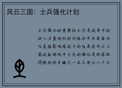 风云三国：士兵强化计划